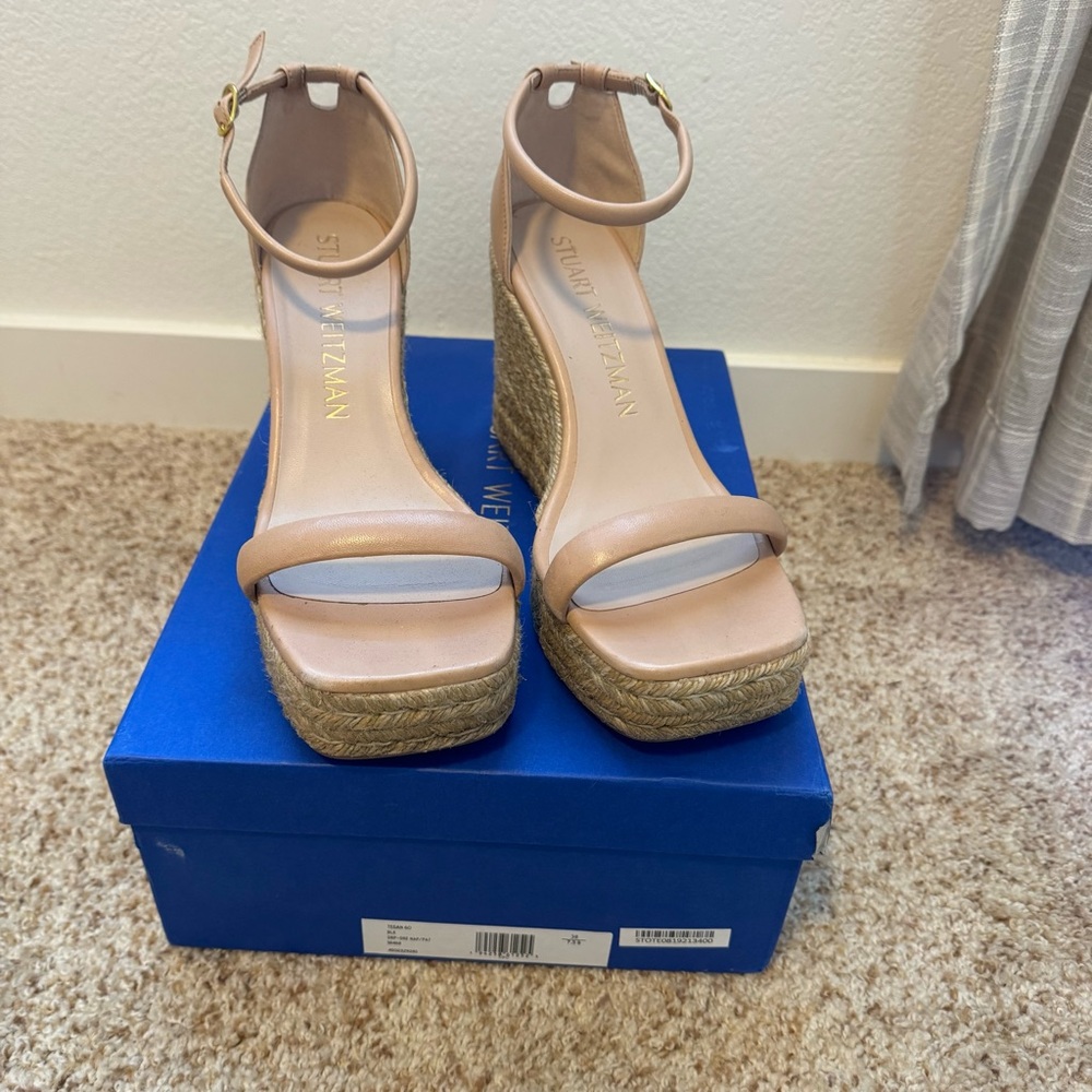 Stuart Weitzman nude espadrille wedge heels size 9.5